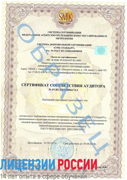 Образец сертификата соответствия аудитора №ST.RU.EXP.00006174-3 Новодвинск Сертификат ISO 22000